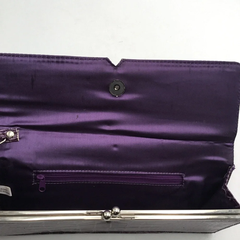 Purple Crocodile Embossed Faux Leather Wristlet Envelope Clutch Evening‎ Bag